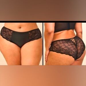 ❤️NWT VINTAGE TORRID PANTY - FAUX LEATHER & LACE MID RISE HIPSTER PANTY LINGERIE